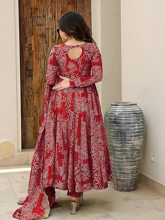Pinkmint Women's Bandhani Print Flared Anarkali Muslin Kurta - Image 3
